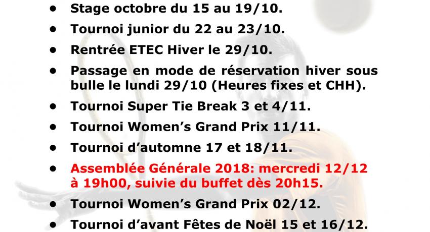 Calendrier octobre,novembre,décembre 2018.